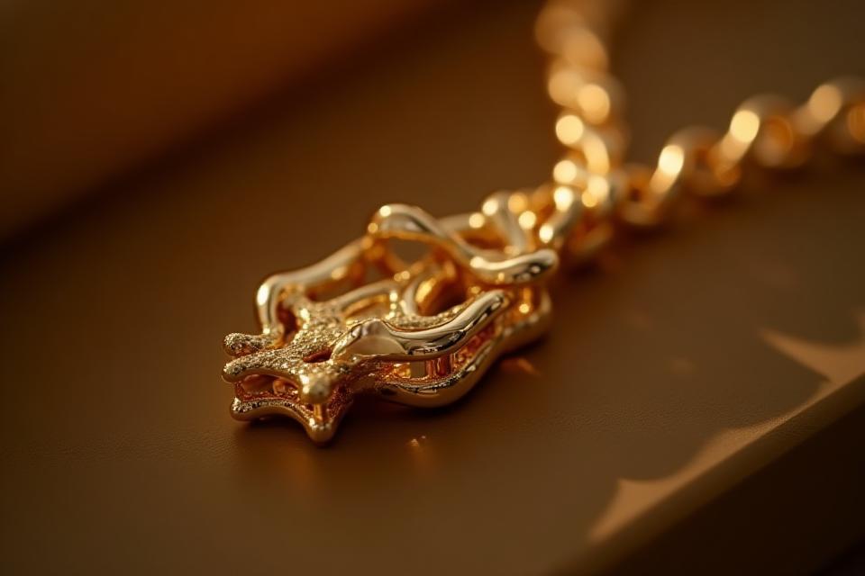 Detailaufnahme der Wolf Gold Halskette mit glänzendem Anhänger